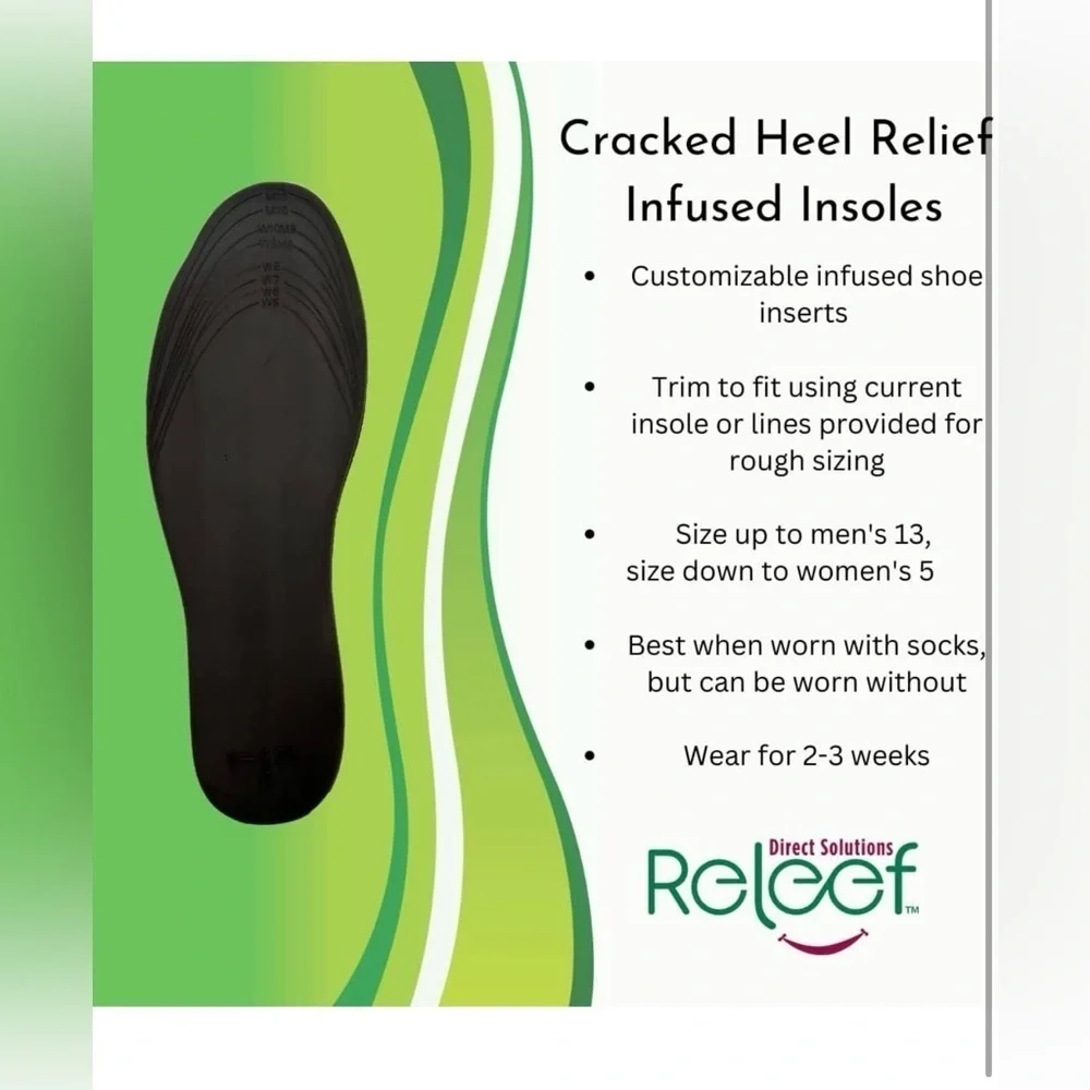 RELEEF DIRECT SOLUTIONS Cracked Heel Relief Infused Insoles, NIB